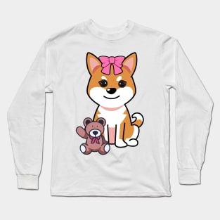 Funny orange dog is holding a teddy bear Long Sleeve T-Shirt